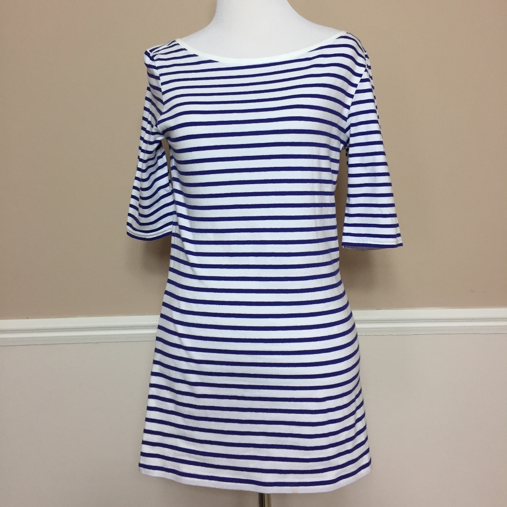 Nordstrom 14th Union Blue White Striped Boat Neck
